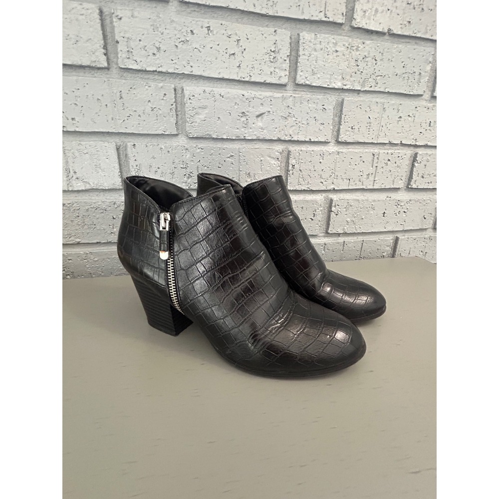 Black Croc Ankle Boots Womens Size 9M Masrinaa Block Heel Booties